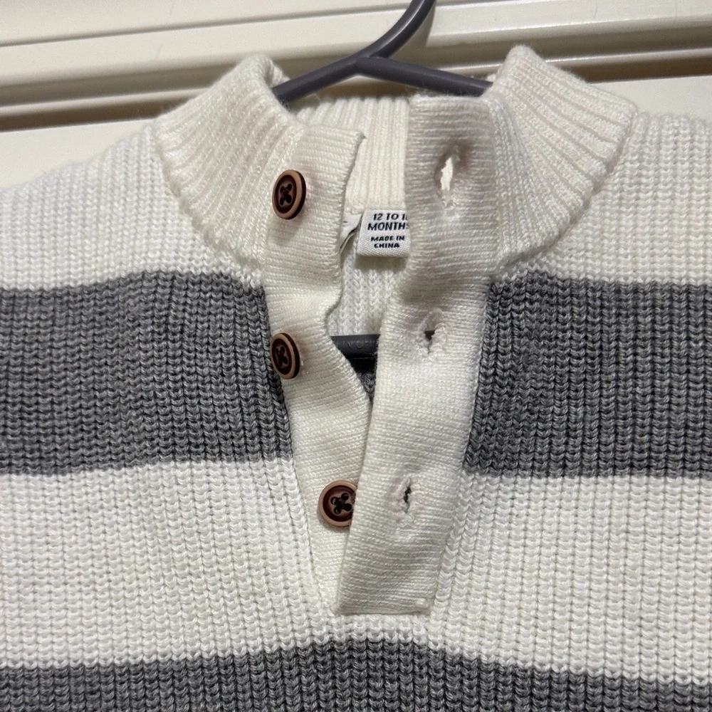 Janie and Jack Gray and White Striped Footie